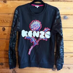 Kenzo Paris Black Dandelion Camo Sleeve Crewneck Sweater Medium